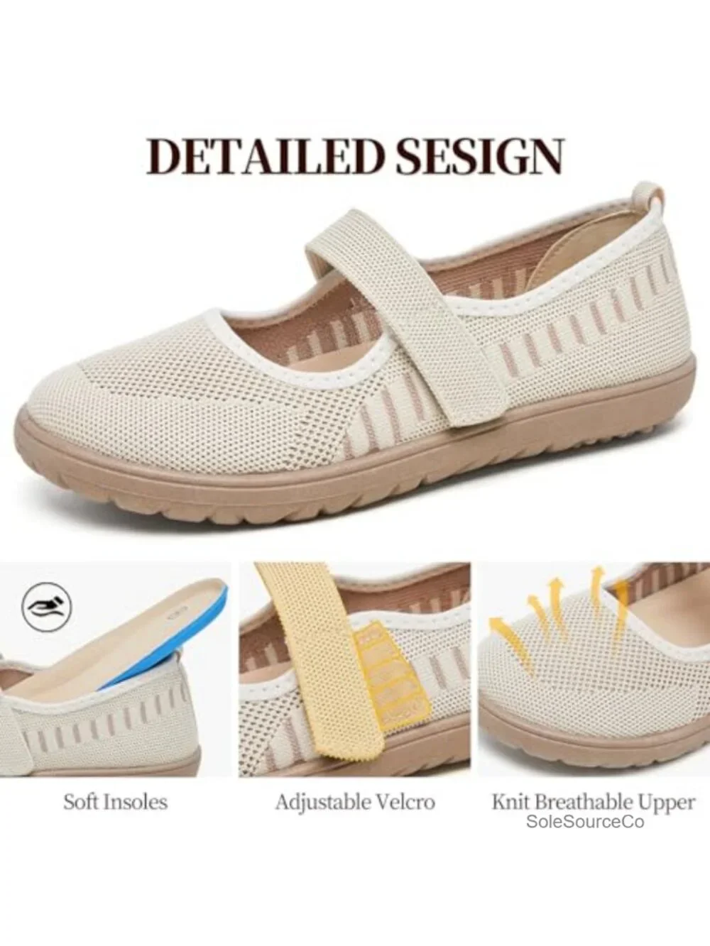 Women's Wide Toe Box Knit Mary Jane Flats - Slip On Walking Shoes